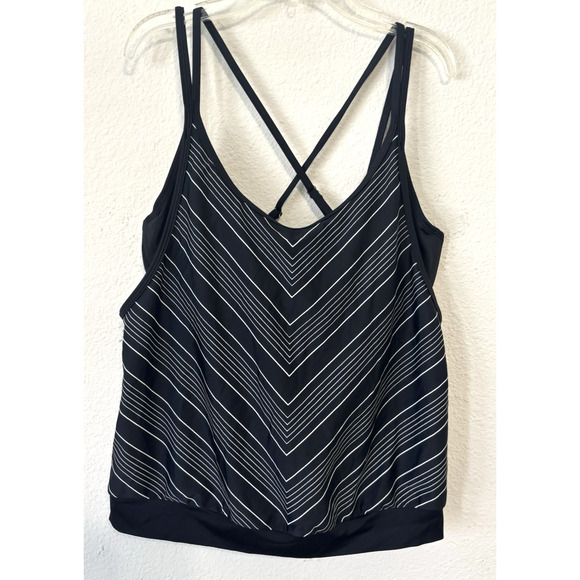 Athleta Tankini Swim Top Crisscross Back Shelf Bra Black Stripe‎ 36D/DD - Picture 1 of 7